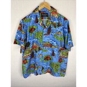 Avant Garde Hawaiian Shirt Blue Tropical Polyester Vintage 80s Colorful Men L